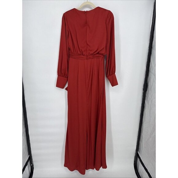 MAC DUGGAL Size 2 Orange SATIN RUCHED BISHOP SLEEVE Cocktail GOWN Dress New $398 - Picture 7 of 10